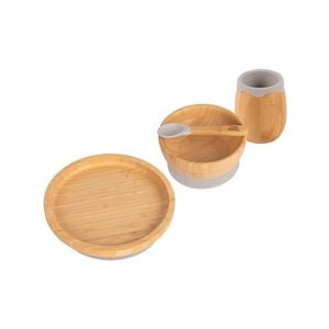 Tiny Dining 4pc Round Bamboo Suction Baby Feeding Set