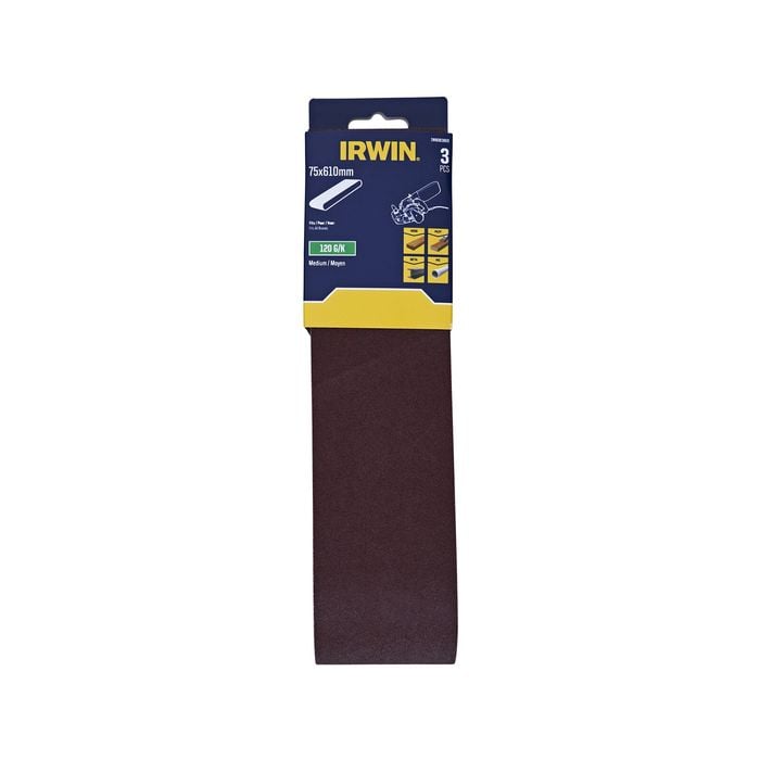 IRWIN 75 x 610mm 120G Sanding Belts - 3 Pack