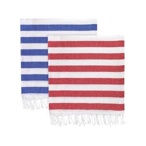 Nicola Spring Turkish Cotton Towels - Blue / Red Stripe - Set Of 2