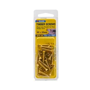 Zenith 8G x 25mm Brass Plated Timber Screw - 25 Pack