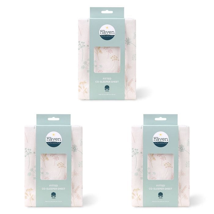 3PK Little Haven Co-Sleeper Wild Flower Baby Bedding Sheet 90cm