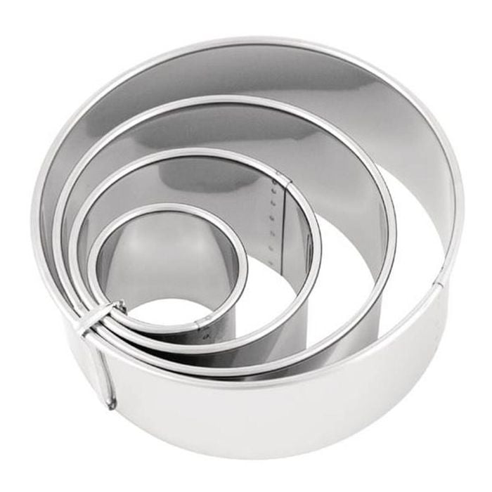 Chef Inox Plain Round Pastry Cutter Set Stainless Steel 4 Piece Baking Tool