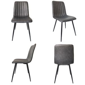 Bribrion X4 Dining Chairs With Black Metal Legs Upholstered Faux Leather Seats Channel Back Modern Kitchen Saddle Pu Grey