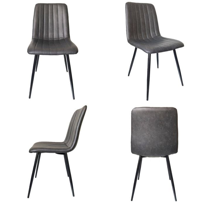 Bribrion X4 Dining Chairs With Black Metal Legs Upholstered Faux Leather Seats Channel Back Modern Kitchen Saddle Pu Grey