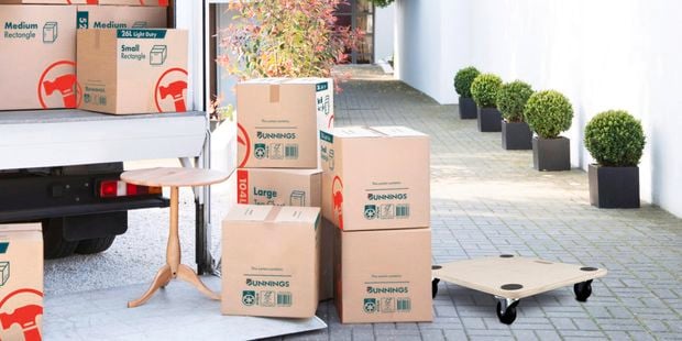 Bunnings boxes in a moving truck
