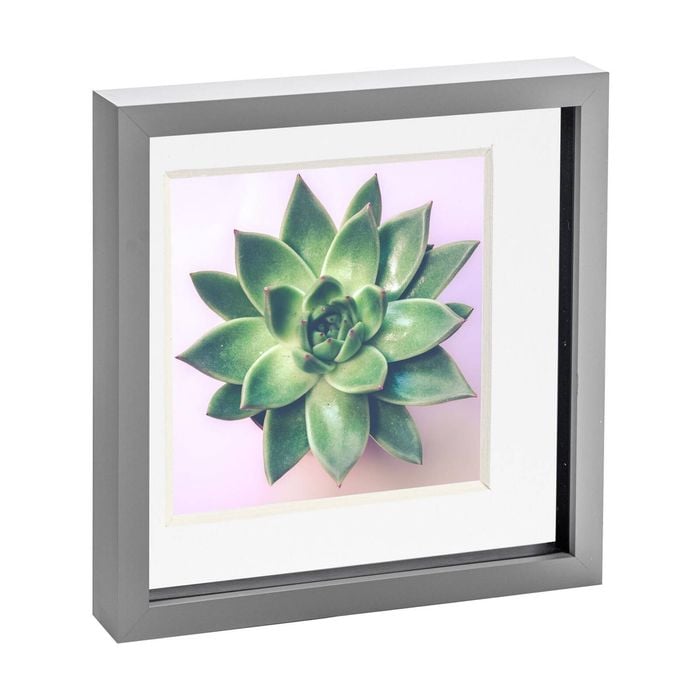Nicola Spring Acrylic 3D Box Photo Frame with 8" x 8" Mount - 10" x 10"  - Grey