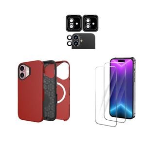 Icoverlover For Iphone 17 Case Compatible With Magsafe Tough Red + 2x Screen + 2x Camera Lens Protectors