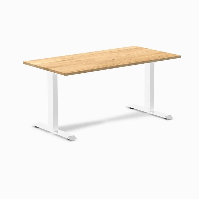 Desky Fixed Height White Oak Hardwood Desk 150cm White Leg