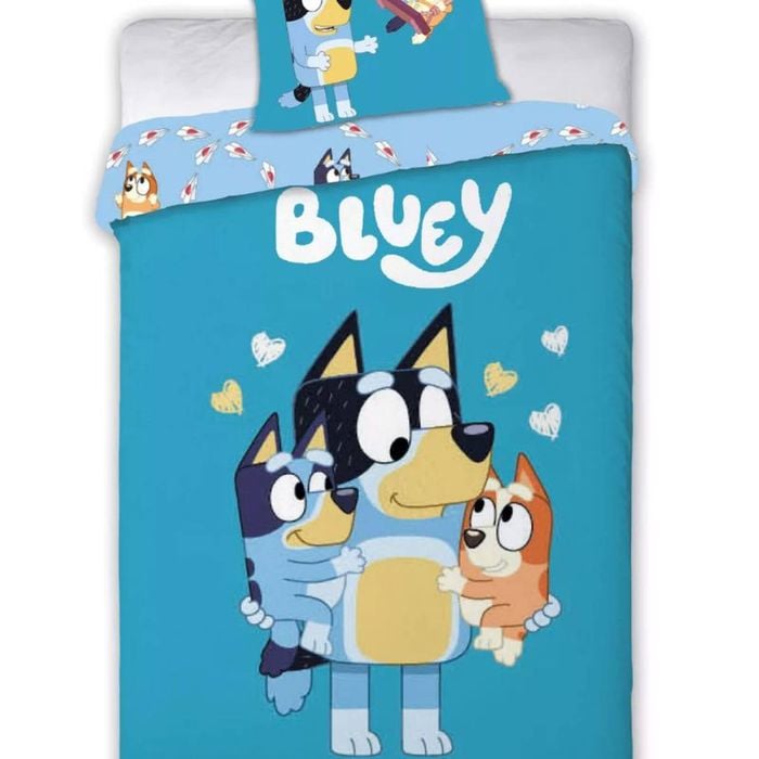 Bluey Loving Moments Kids Cotton Quilt Cover Set - Toddler Bed Size