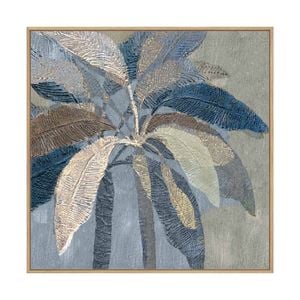 Artey | Golden Blue Palms I - Framed Canvas - Natural Frame - 50 x 50cm