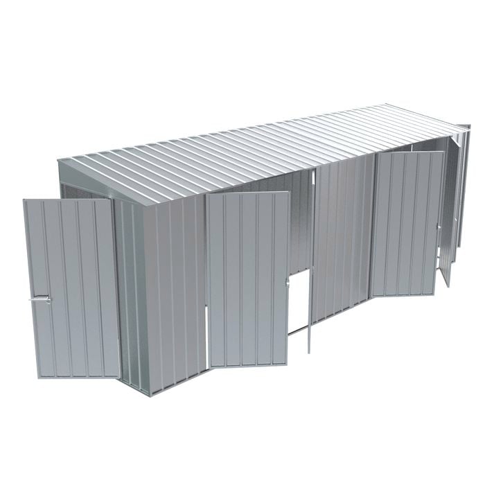 Build-a-Shed 1.2 x 5.2 x 2.0m Zinc Tunnel Shed Tunnel Hinged Door Plus Dual Double Hinged Side Doors