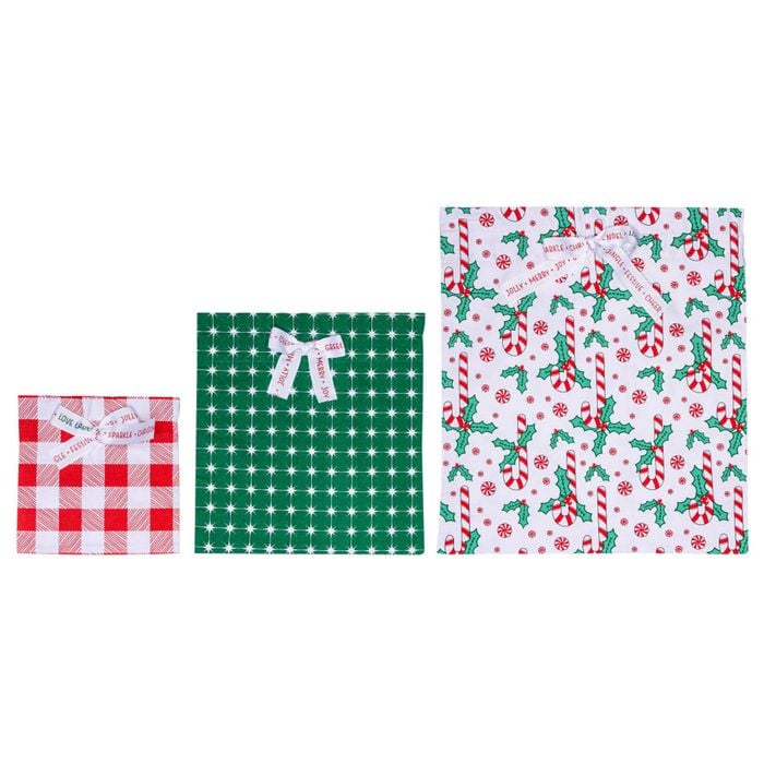 Ladelle Jingle Set Of 3 Reusable Gift Bags