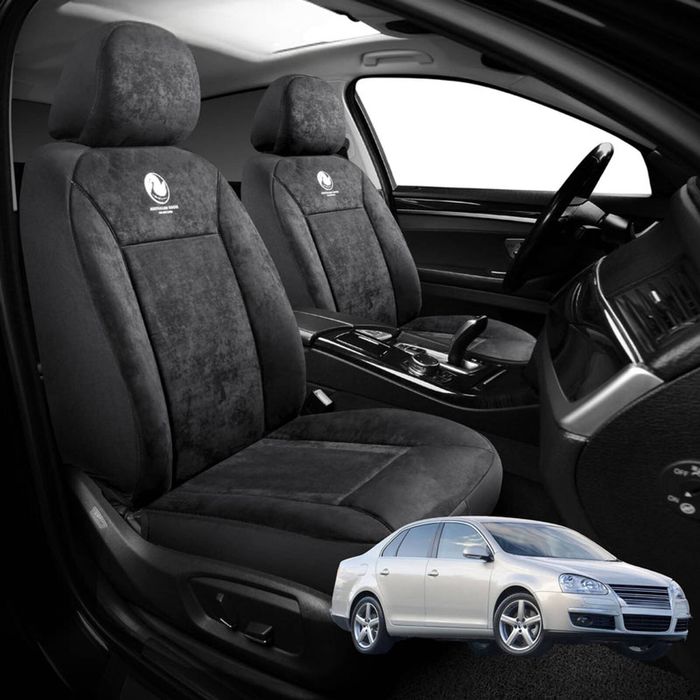 Australian Goose Edition Front Seat Covers for Volkswagen Jetta 2006 - 2010 - Suede, Universal Fit - Black