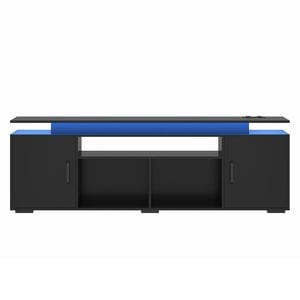 Ufurniture TV Cabinet with RGB LED Light 140cm TV Entertainment Unit Stand Media Console w/ Open Shelf and storage cabinet