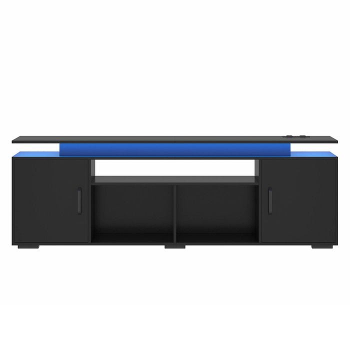 Ufurniture TV Cabinet with RGB LED Light 140cm TV Entertainment Unit Stand Media Console w/ Open Shelf and storage cabinet