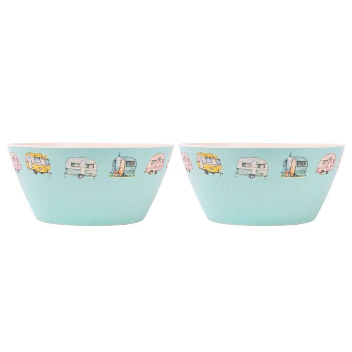 2PK Splosh Caravan Bamboo Melamine Salad Bowl 24cm Rnd Camping Dinnerware Blue