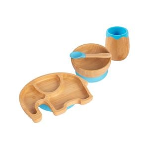 Tiny Dining 4pc Elephant Bamboo Suction Baby Feeding Set