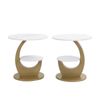 Homfurn Set of 2 2 Tier Round Side Table with Marble-Look Top, 2 Piece White End Table with Lower Shelf and Golden Curved Base