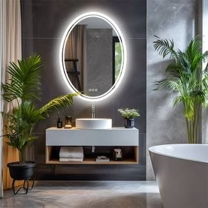 OAKORY 50x70cm Oval LED Bathroom Mirror Backlit 3-Colour Dimmable Anti-Fog Touch Control