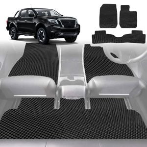 6D Diamond Car Floor Mats for Nissan Navara Dual Cab 2015-Current-Full Set-Black-Outback GT