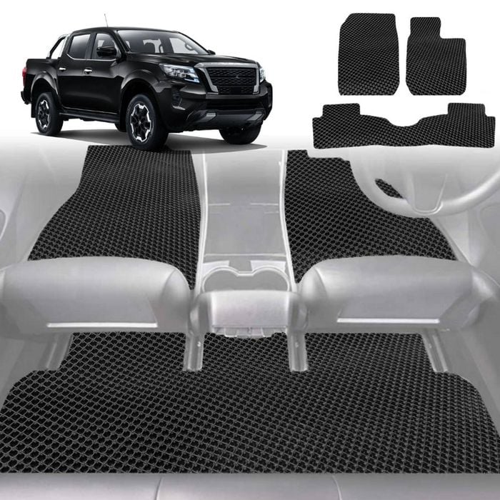 6D Diamond Car Floor Mats for Nissan Navara Dual Cab 2015-Current-Full Set-Black-Outback GT
