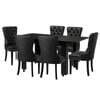 Oikiture 160cm Extendable Dining Table with 6PCS Dining Chairs PU Leather Black
