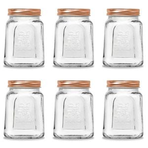 6PK Lemon & Lime Modena Glass Jar Square 475Ml Rose Gold Lid