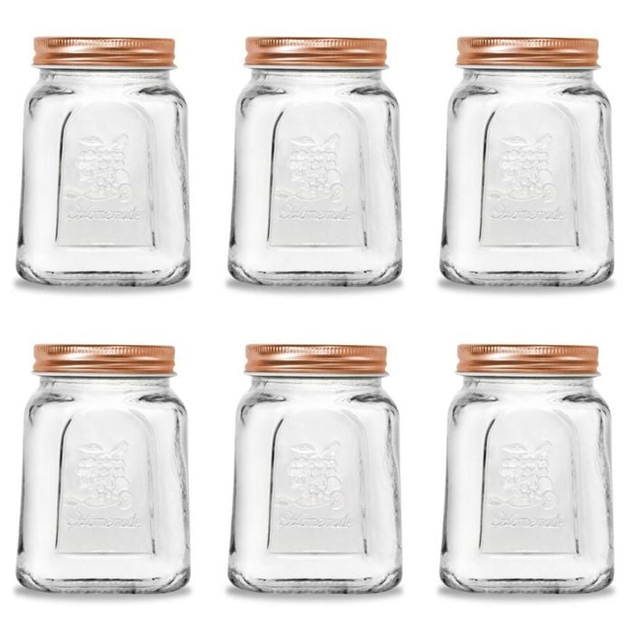 6PK Lemon & Lime Modena Glass Jar Square 475Ml Rose Gold Lid