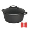 TOQUE Pre-Seasoned Cast Iron Round Dutch Oven Pot 6.6L Black