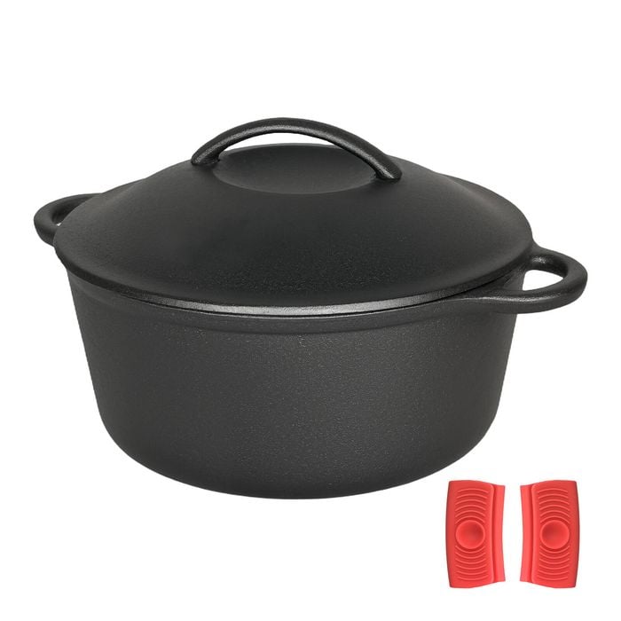 TOQUE Pre-Seasoned Cast Iron Round Dutch Oven Pot 6.6L Black