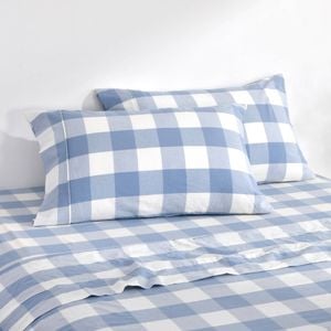 Dreamaker Remy Washed Cotton Yarn Dyed Check Standard Pillowcase Cornflower Twin Pack