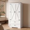 Advwin X-Barn Doors Wardrobe Cabinet with 2 Drawers & Hanging Rail White