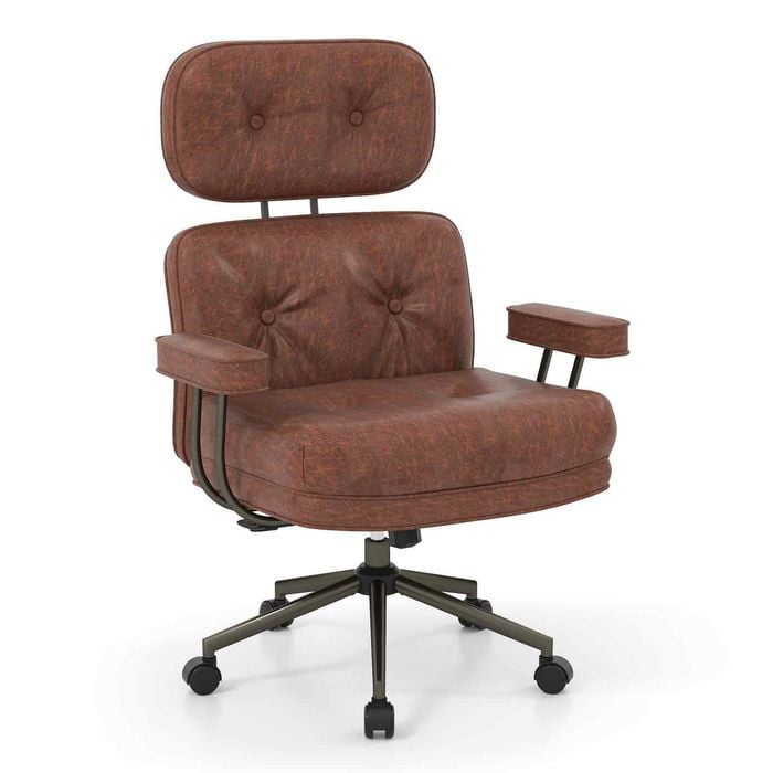 Costway Home Office Chair Adjustable Swivel Armchair Suede Fabric Dark Brown