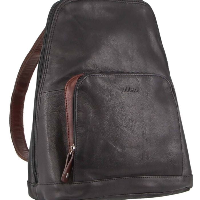 Wos  Italian Leather Soft Nappa Leather Backpack Travel Black/chestnut
