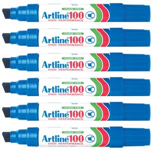 6pc Artline 100 Jumbo Permanent Chisel Whiteboard Writing 7.5-12mm Marker Blue