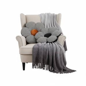 SOGA Home & Living Bundle – Black Flower Floor Pillows & Star Grey Gradient Tassel Blanket