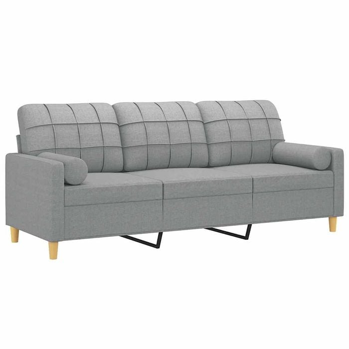 vidaXL 3-Seater Sofa with Throw Pillows Couch Lounge Sofa Light Grey Fabric