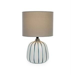 Clay & Kin 33cm White & Dark Blue Stripe Table Lamp