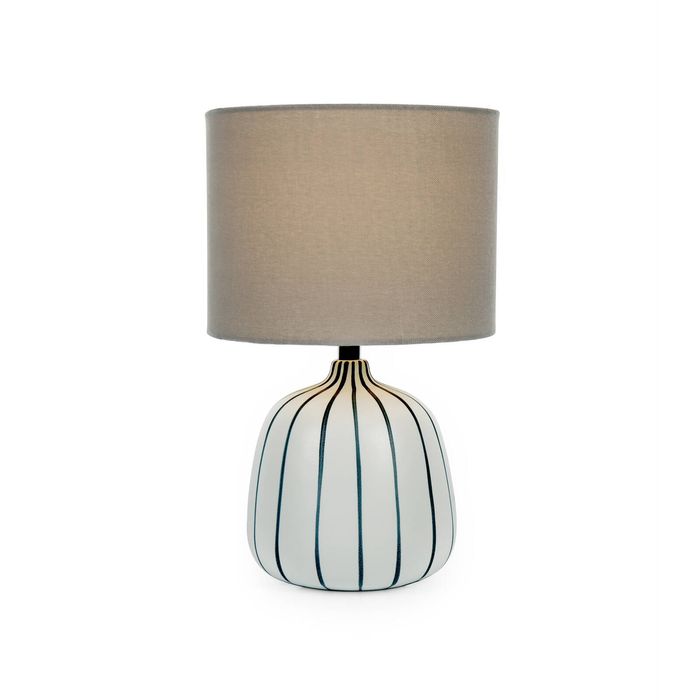 Clay & Kin 33cm White & Dark Blue Stripe Table Lamp