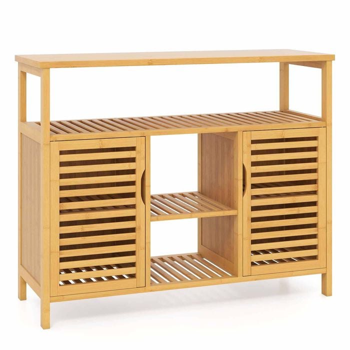 Costway Bamboo Storage Cabinet Laundry Organizer Cupboard Shoe Rack