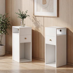 Ufurniture 2 Pcs Side Table With Cable Port Narrow Wooden End Table Drawer & Shelf White