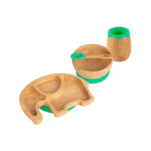 Tiny Dining 4pc Elephant Bamboo Suction Baby Feeding Set