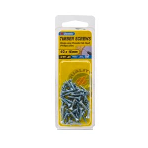 Zenith 6G x 15mm Zinc Plated Timber Screw - 45 Pack