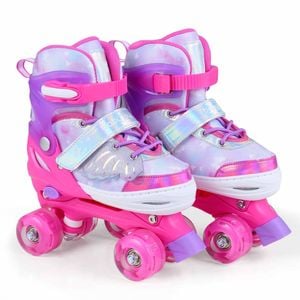 Costway Kid 4-size Butterfly Roller Skates Fun Quad Lightup 7-9 Pink