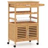 Costway Rolling Kitchen Stand Side Table Microwave Stand Cart-Natural