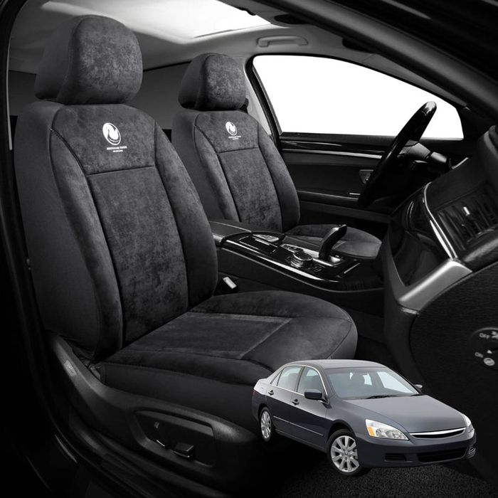 Australian Goose Edition Front Seat Covers for Honda Accord 2003 - 2008 (7th Gen) - Suede, Universal Fit - Black