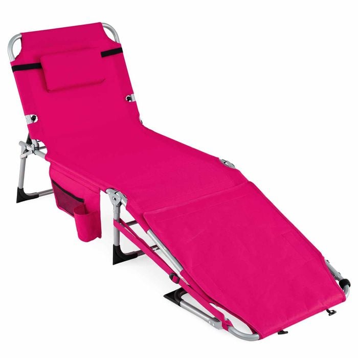 Costway Folding Tanning Chair Face Arm Hole Aluminum Beach Sunbath Chaise