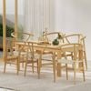 HOMFURN Set of 6 Wishbone Dining Chairs – Natural Rubber Wood, Rattan Woven Seat, Kitchen Cafe Chair