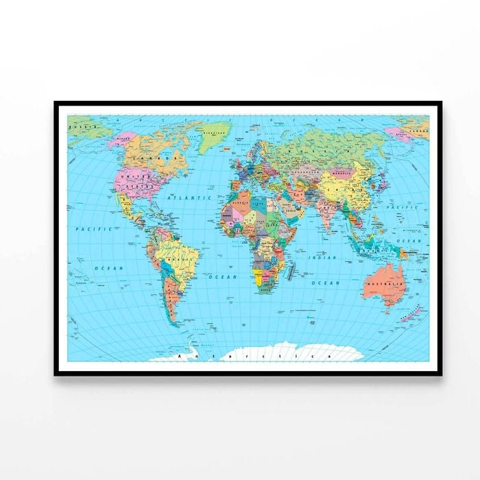 World Map Borders, Countries, Roads and Cities  Print 100% Australian Made 90x60cm  (Poster)