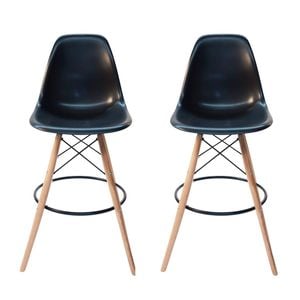 Sk Designer Living | Pack Of 2 | Replica Eames Dsw Stool | Plastic & Natural - Black